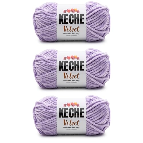Image of Keche Velvet Yarn for Crocheting, Soft Chenille Bulky Baby Blanket Amigurumi Yarn 3x100 gr (3x132 yds) (3- Skeins) - Lilac
