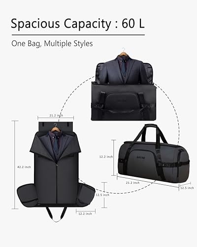 Bayne Convertible Large Size Garment Duffel Bag for Travel, Carry on Garment Duffel Bag for Men and Women - 2 in 1 Hanging Suitcase Suit Travel Bag (Matt black)4