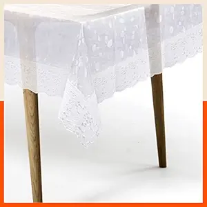 Matworks by Bathla - Albus Plastic Table Cover for Dining Table with White Lace - Circular - 60