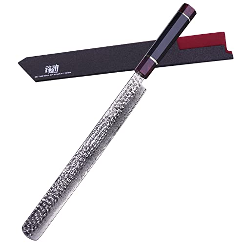 FINDKING Eternity Series Couteau à jambon avec fourreau ABS, couteau à découper tranchant pour viande, couteau indispensable pour barbecue, lame en acier damassé 9Cr18MoV, manche octogonal en résine