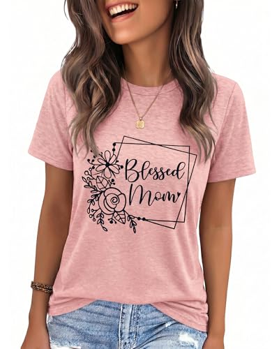 IRISGOD Womens Mom Shirt Summer Funny Short Sleeve Mommy Graphic Tees T-Shirts
