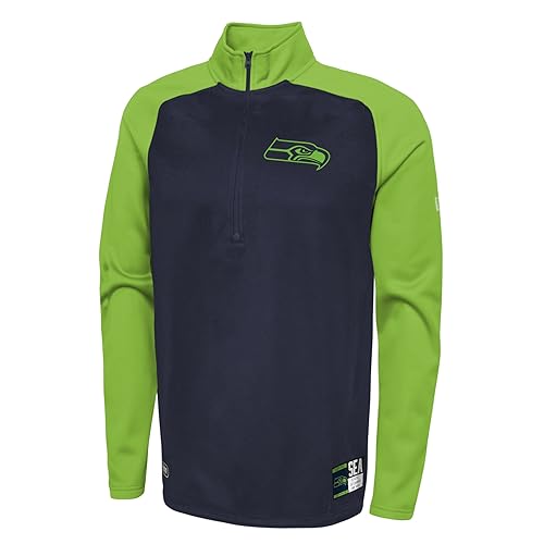 Outerstuff NFL Men's Seattle Seahawks Performance 1/4 Zip Pullover Fleece Top, O-Line Size XL