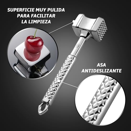 Miniatura 3 de Martillo Carne De Acero Inoxidable Apto Para El Lavavajillas - Ablandador De Carne De Doble Cara Ideal Para Chuletas, Chuletas, Filetes - Mazo Para Carne Con 5 Años De Garantía.