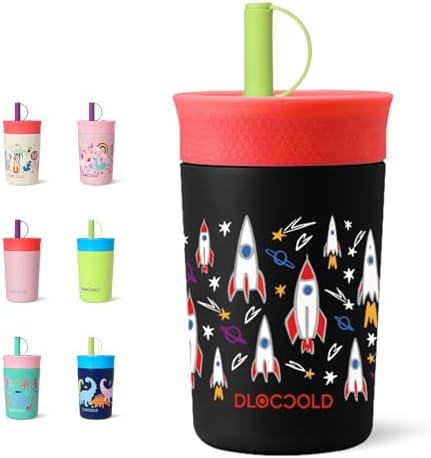 DLOCCOLD 12 oz Insulated Stainless Steel Straw Tumbler, Reusable Sippy Cup With Leak-Proof Spill Resistant Flexible Straw Lid, Cups, Easy to Clean, Water Bottle, Great for Travel, Home