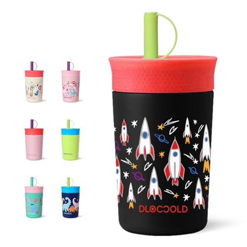 DLOCCOLD 12 oz Insulated Stainless Steel Straw Tumbler, Reusable Sippy Cup With Leak-Proof Spill Resistant Flexible Straw Lid, Cups, Easy to Clean, Water Bottle, Great for Travel, Home