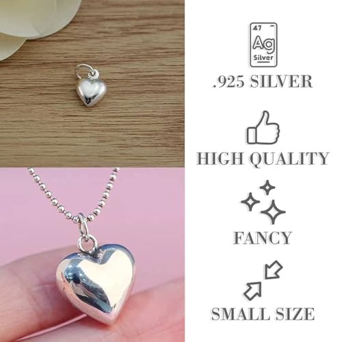 BELMAKS Sterling Silver Small Cute Puffed Heart Charm Necklace Pendant Bracelet Jewelry Polished Tiny Heart Gifts for Women (1 PCS)4