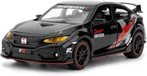 Image of 1:32 Civic Type R Toy Car Metal Diecast Pull Back with Sound Light & Openable Doors Kids Gifts Collectible Car Model Durable Toy for Boys & Girls (Black)