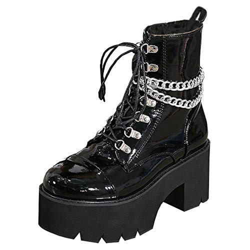 Image of Parisuit Womens Goth Patent Ankle Boots Platform Chunky Combat Boots
