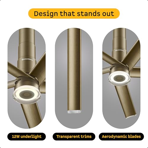 Image of atomberg Emperion Linea Smart 1250mm BLDC Ceiling Fan with IoT & Remote | | BEE 5 star | Advance Air+ Technology | Super Silent Fan | 12W Underlight | 5 Year Warranty |Antique Goldleaf