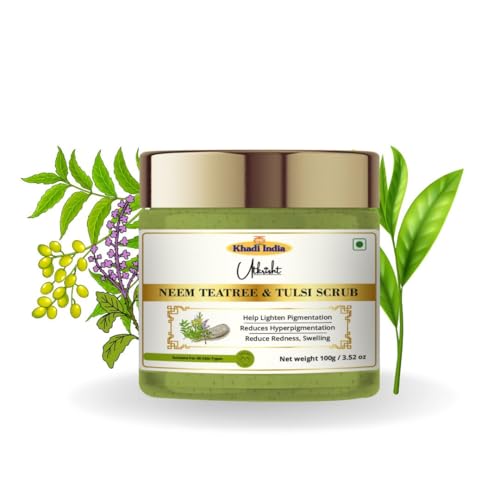 Image of Khadi Neem, Tea Tree & Tulsi Face Scrub 100g | Exfoliating Scrub for Acne, Dead Skin & Oil | Unclogs Pores, Soothes & Refreshes Skin | For Men & Women | All Skin Types