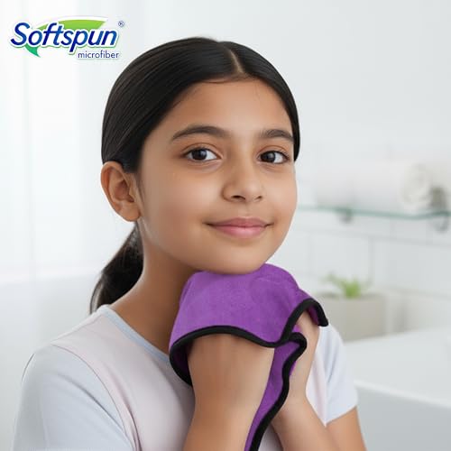 Image of SOFTSPUN Microfiber Baby Hand & Face Wipes 280 GSM 20x30 Cms, 4 Piece Towel Set, (Purple) Super Soft & Comfortable for Newborn Babies Quick Drying Ultra Absorbent in Small Size.