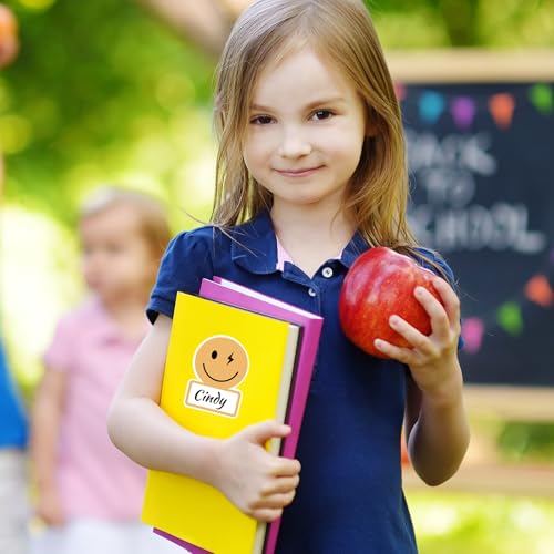 Image of Whaline 135 Pcs Boho Smile Face Name Tag Stickers Dark Color 9 Designs Nameplate Decals Classroom Bulletin Board Labels for Back to School Desk Wall Message Board Decor