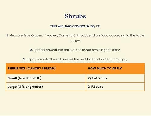 True Organic Azalea, Camellia & Rhododendron Food – Organic Fertilizer for Low-pH Plants – 4lb Bag