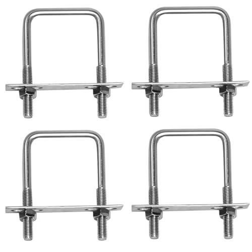Lot de 4 vis à étrier en U M8 - 60 x 100 mm - En acier inoxydable - Avec écrous, plaque de cadre et rondelles - Pour remorquage de voitures, navires,...