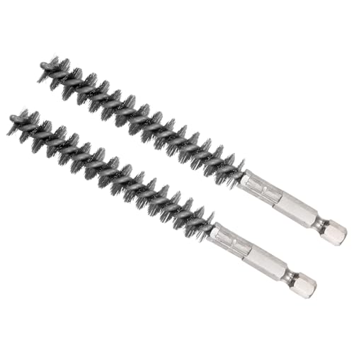 Image of Bore Brush, 12mm Dia 75mm Length, Stainless Steel Twisted Cleaning Wire Brushes with 1 /4 inch Hex Shank - (Applications: for Power Drill), 2-Pieces