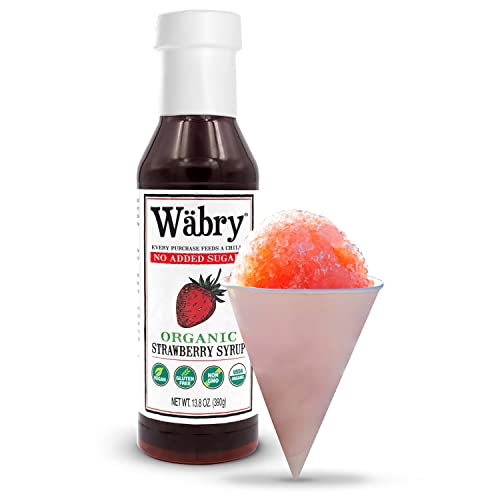 Image of Wabry Organic Strawberry Syrup No Added Sugar - 13.8oz (390g), Sweetened with Stevia & Erythritol, Natural Fruit Syrups for Drinks, Pancakes, Shaved Ice, Ice cream, Non-GMO, Dye-Free Snow Cone Syrup