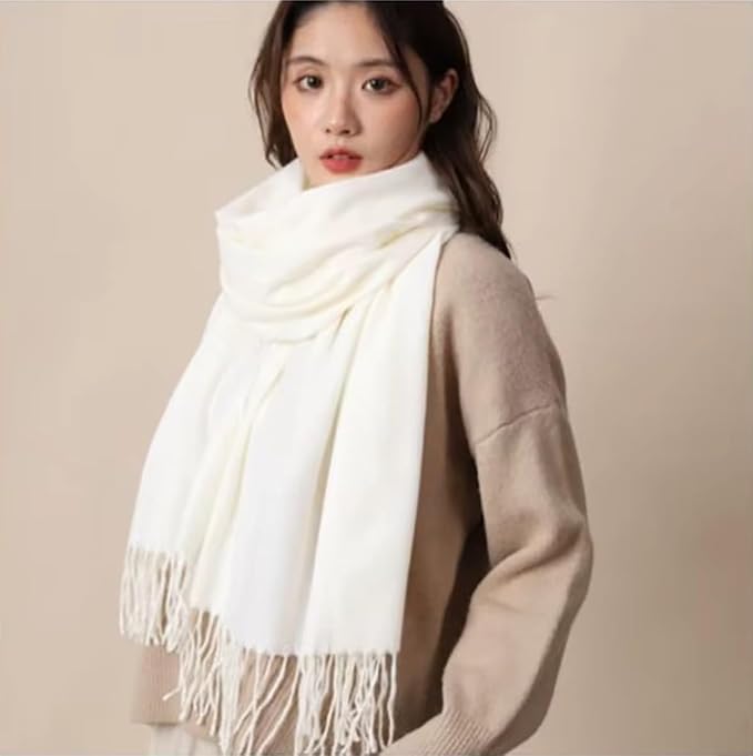 BeFall Women’s Winter Woolen Stole | Soft Warm Shawl Scarf Wrap for Cold Weather | Elegant Wool Blend Long Stole for Women | Stylish Solid Design for Ethnic & Western Outfits (White) - Image 2 thumbnail