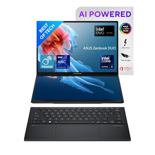 Image of ASUS Zenbook Duo OLED (2024), 14 inch (35.56cm) FHD OLED Touch Display, Intel Core Ultra 5 125H, Built-in AI, Dual Screen Laptop (16GB /1TB SSD /Intel Arc Graphics /Win11 /Gray /1.65 Kg), UX8406MA-QL551WS
