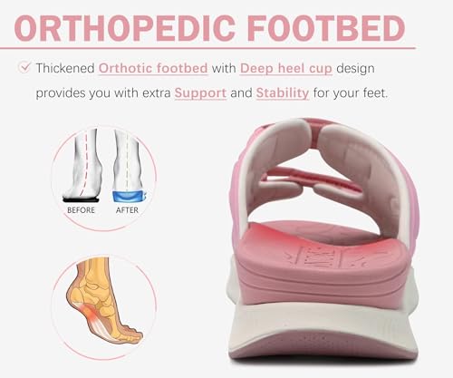 Image of ONCAI Womens Orthotic Sandals Ladies Recovery Walking Slides Arch Support Plantar Fasciitis Comfort Orthopedic Soft Cushion Summer Adjustable Sandalias Size 6-12