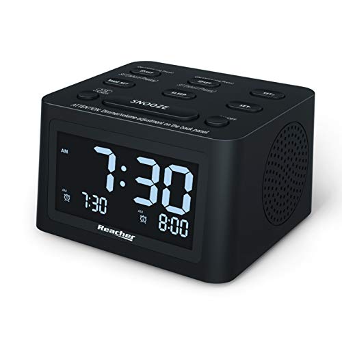 REACHER R3 White Noise Machine and Dual Alarm Clock with Adjustable Volume, 6 Wake Up Sounds, 12 Soothing Sounds for Sleeping, Auto-Off Timer, USB Charger, Battery Backup, 0-100% Dimmer for Bedroom