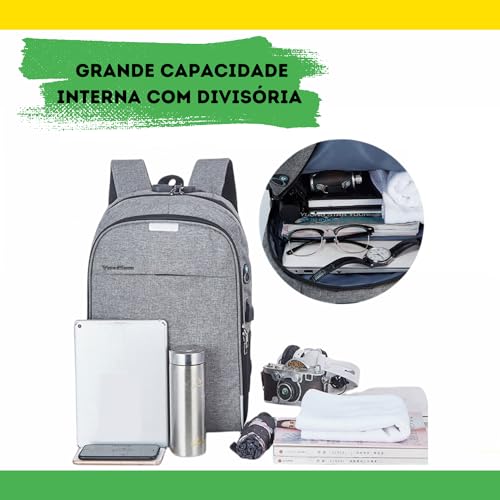 Mochila Notebook Unissex Grande Executiva Reforçada Cabo USB Anti Furto Resistente A Água (Preto)