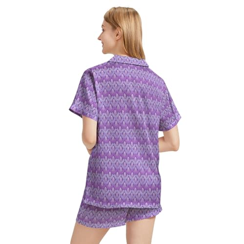 Image of Funny Pajamas for Women Set Print Satin Loungewear Pjs Short Sleeve Button Down Top and Shorts Sets Sleepwear XS-3XL