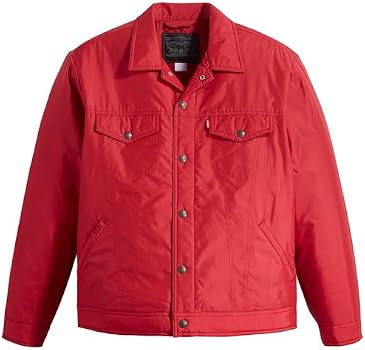 Levi's Mens Relaxed Fit Padded Truck Jacket, Rhythmic Red, Medium