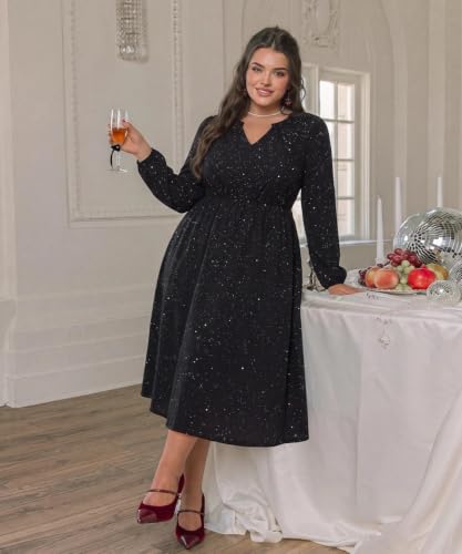 Image of TIYOMI Womens Plus Size Dresses Fall Long Sleeve Maxi Dresses V Neck Floral Spring Party Dress with Pockets XL-5XL (14W-28W)