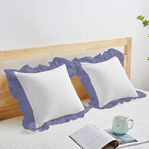 Image of YRM Bedding's Ruffle Beautiful Cushion Cover | Super Soft Elegant Premium Microfiber Frill Cushion Cover Set of 2 (24 inchx24 inch Inches) (White /Medium Blue)