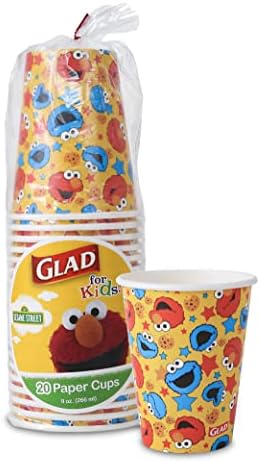 Glad for Kids Sesame Street Elmo & Cookie Monster Paper Cups | Elmo & Cookie Monster Cups with Stars, Kids Drinking Cups | Sesame Street Friends Paper Cups for Everyday Use, 9 oz Paper Cups 20 Ct