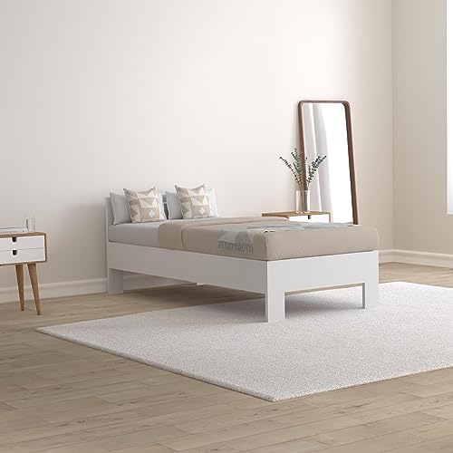 SATURN Stilvolles Futonbett 90 x 200 cm - Komfortables Jugendzimmer Einzelbett in Weiß - 95 x 76 x 204 cm (B/H/T)