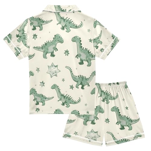 ALAZA Cute Dinosaur Animal Green Pajamas Satin Pajama Set Short Sleeve Button Down Sleepwear2