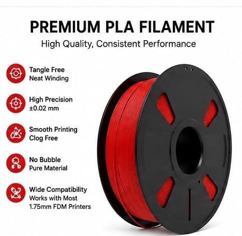 Image of Matte PLA 3D Printer Filament 1.75mm, 1kg Spool (2.2 lbs) - UV /Heat /Weather Resistant, Strong Layer Bonding, Smooth Printing, Low Odor, Outdoor Functional Prototypes, FDM Compatible (red, 200 Gram)