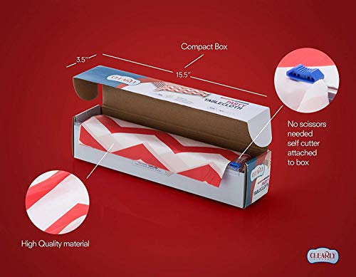 Red White Chevron Plastic Tablecloth Roll - Durable Plastic Table Cover Roll | Indoor/Outdoor | 52 Inch X 100 Feet | Water Resistant Tablecover | Disposable Table Cloth With Easy To Use Safe Cutter #TOP6