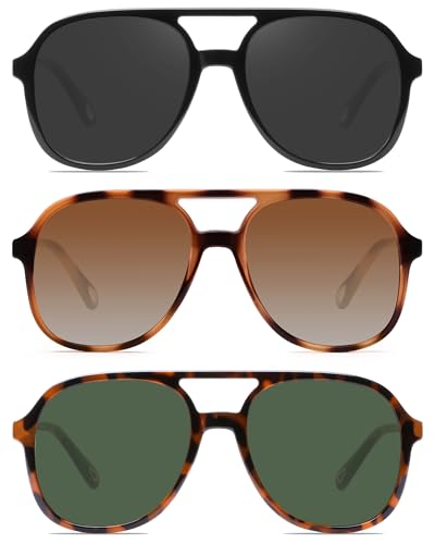 YDAOWKN Retro Square Aviator Sunglasses for Womens Mens Vintage 70s Double Bridge Sun Glasses (Option 3)