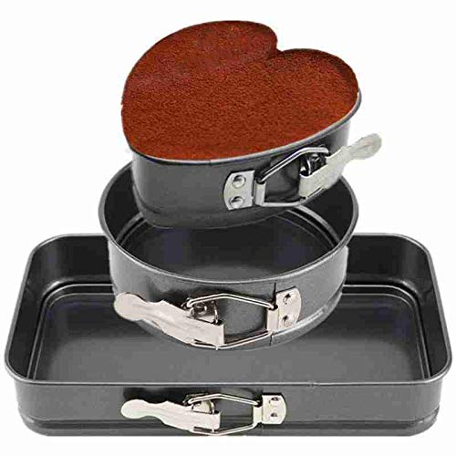 3Pcs Springform Pan Set Heart Round Rectangle Cake Pans Nonstick Carbon Steel Baking Cake Mold Detachable Cheesecake Pan With Lock(Black) #TOP1
