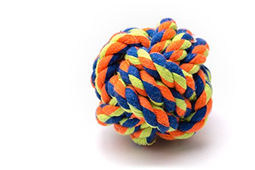SafeGadgets New Multicolor & Multi Knots Rope Pet Toy Ball, Large. 100% natural & Free from Toxin.