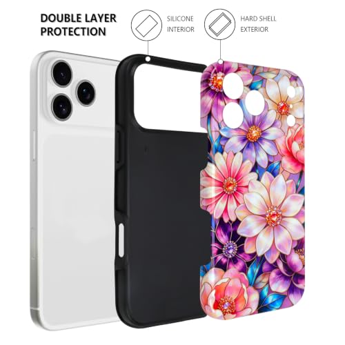 Image of Magnetic for iPhone 17 Pro Max Case for Women Girl, Colorful Floral | Stylish Flower Pattern Design [Compatible with MagSafe] [Full Camera Protection] 2-Layer Hybrid Shockproof Glossy Phone Case