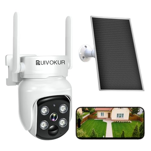 RUIVOKUR Solar Security Camera Outdoor Wireless with 360° PTZ, 2K/4MP WIFI Security Camera,...