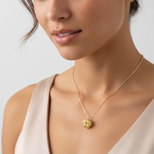 Gold Pendant Necklace 14K Gold Necklaces for Women Love Knot Necklace Artistic Knot Design with Stamped Textures Interlocking Circle Pendant Necklaces for Women Trendy2