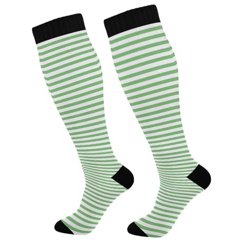 CZXW 1 Pair Light Green White Stripes Compression Socks 20-30mmHg Knee High Women Socks Tube Athletic Stockings for Men Sport Soccer Running Cycling Medical Nurse Winter Travel