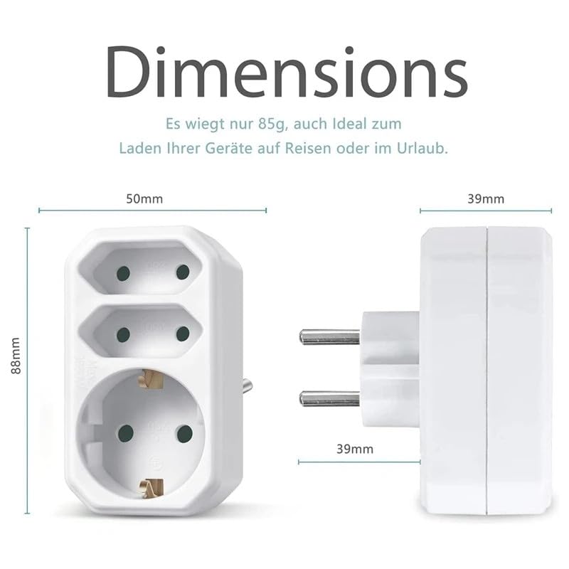 2er Set Dreifach-Steckdosen Adapter mit Kindersicherung – Robuste Schuko Dreierstecker Stromverteiler für Zuhause Büro Werkstatt 5