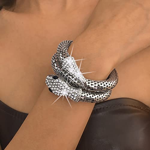 Sakytal Punk Snake Brcelets Silver Chunky Layered Cuff Bracelet Rhinestone Halloween Bangle Bracelet Jewelry Accessories For Women And Girls #TOP4