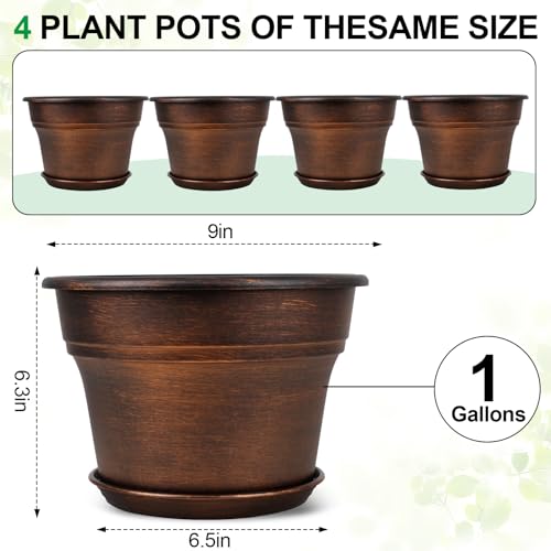 Plantplanterspotssetof4pack9inchplasticflowerpotforindoorplantswithdrainageholestraysresindecorativecontainersetswithsaucerforhouseoutdoorgardenplanterscopper Urban Country Home Decor Plant planters pots set of 4 pack 9 inch plastic flower pot for indoor plants with drainage holes trays resin decorative container sets with saucer for house outdoor garden planters copper urban country home decor