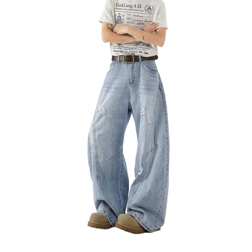 Baggy Jeans Men Frayed Washed Barrel Jeans Men Vintage Casual Streetwear for Skater Wide Leg Parachute Denim Pants4
