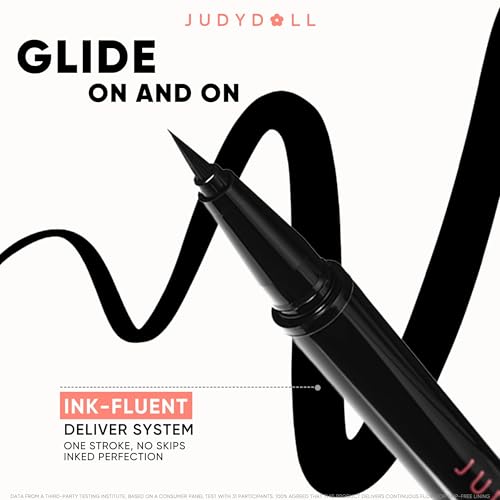 JUDYDOLL Intense Black Liquid Eyeliner - Black Liquid Liner, Waterproof, Smudge-proof, Long lasting, Easy Glide & Ultra-fine Brush Tip, Skip-free Lining, Ideal for Cat Eyes & Wings, Beginner Friendly