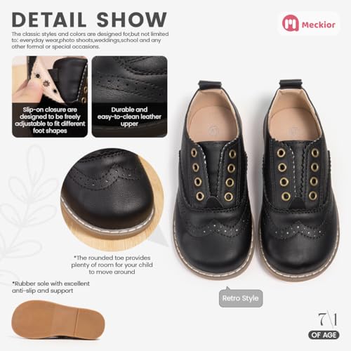 Image of Meckior Toddler Boys Girls Dress Shoes Little Kid Oxford Shoes Wedding Church Dress Shoes PU Leather Lace Up School Uniform Loafer Flats