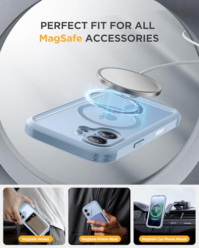 Image of Miracase for iPhone 17 Case 6.3'', Full-Body Military Grade Drop Protection Outdoor Phone case with Built-in Glass Screen &Camera Control,Easy Installation,No Gap,Compatible with MagSafe,Light Blue