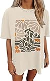 Oversized Tshirts for Women Vintage Boho Flowers Wildflowers Tee Cute Summer Graphic Shirts Casual Loose Beach Tops (Apricot1,S)