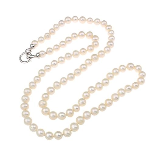TreasureBay Fantastiskt 85 cm/34 tum lång AA klass 9-10 mm vitt färskt vatten pärlhalsband presenteras i en vacker smyckespresentlåda